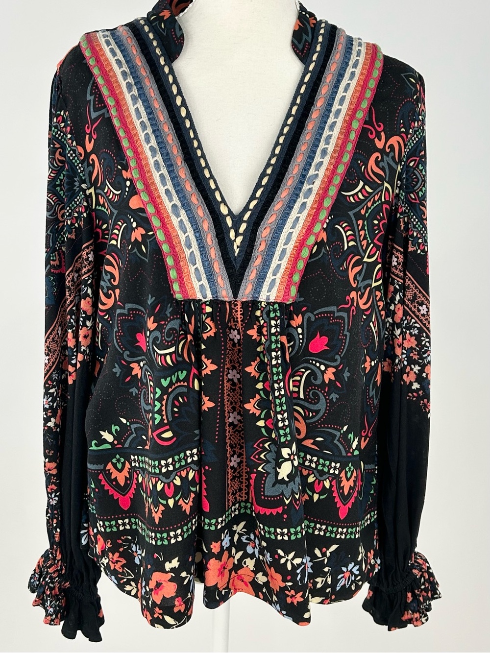Blank London Stephanie Anthropologie Floral Embroidered Boho Blouse M